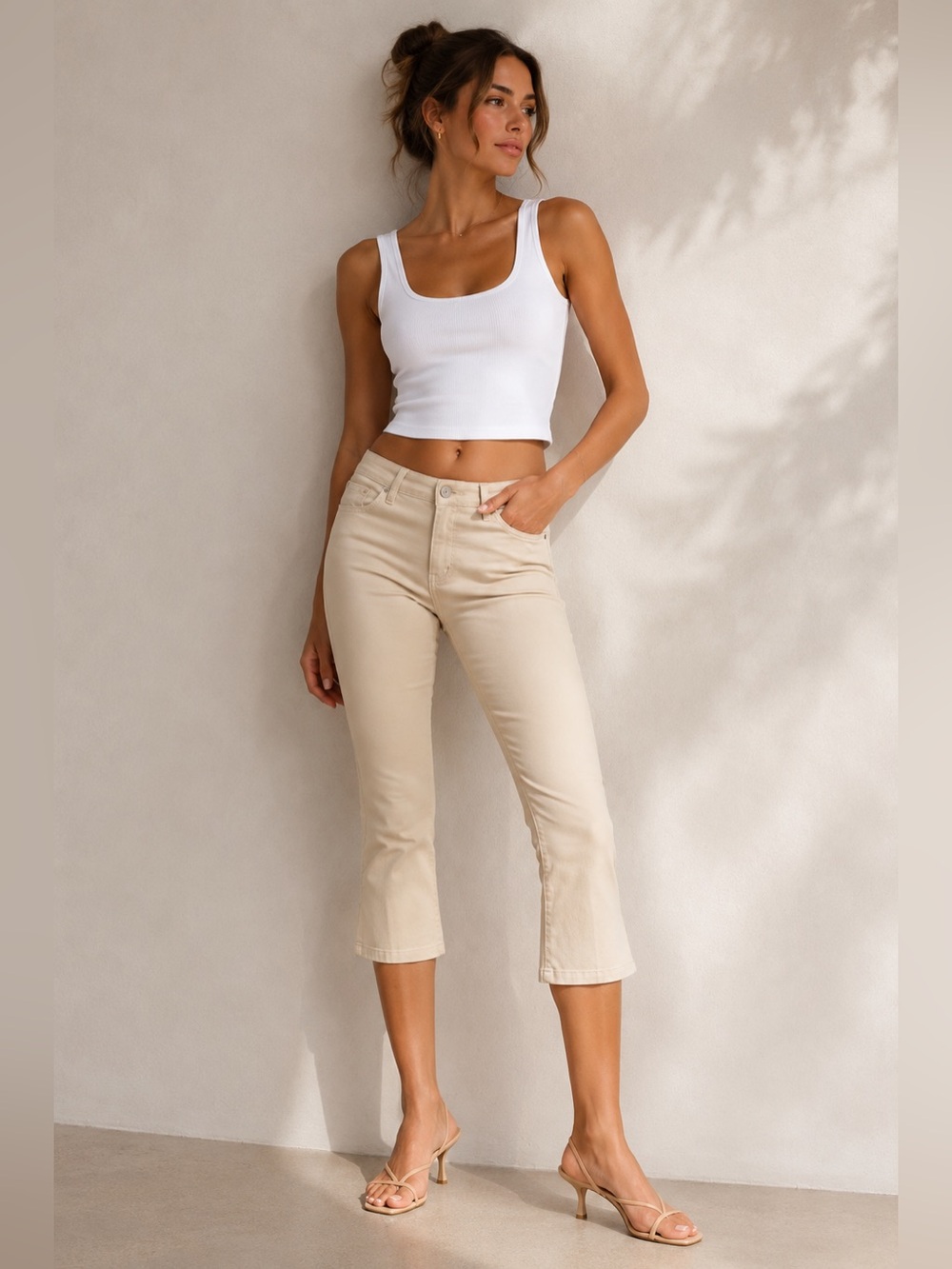 Gap Boot Cut stretch cotton tan 22" capri pants Size 2 Vintage 90s